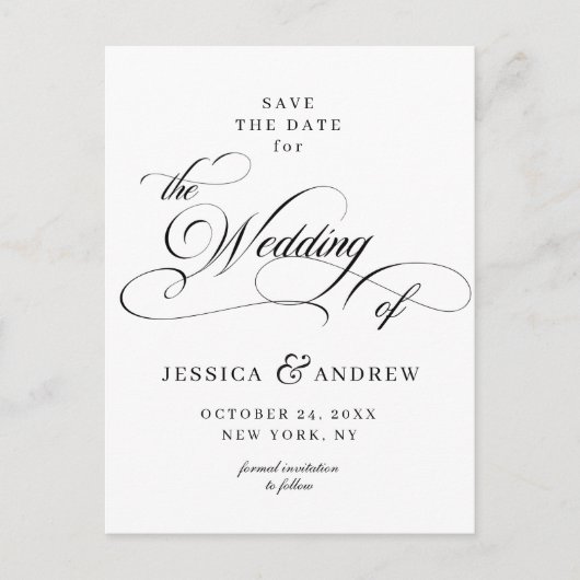 Elegante Kalligrafie Hochzeit Speichern Sie das Da Postkarte (Vorderseite)