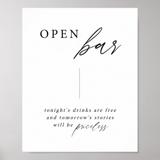 Elegante Kalligrafie Hochzeiten Open Bar Drinks Ze Poster (Vorne)