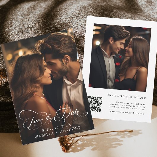 Elegante Kalligrafie-HochzeitQR-Code Save The Date