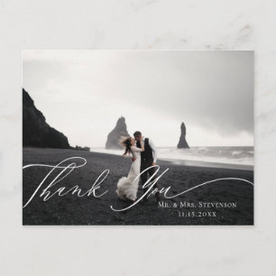 Elegante Kalligrafie Hochzeitsfoto Danke Postkarte