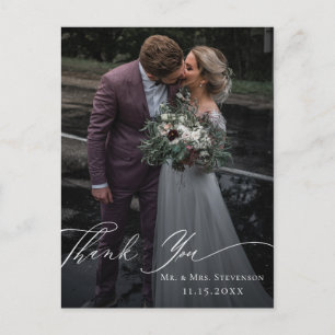 Elegante Kalligrafie-Hochzeitsfoto-Dankeschön Postkarte
