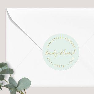 Elegante Kalligrafie-Hochzeitsrücksendeadresse Runder Aufkleber