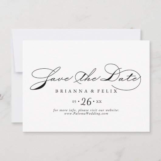 Elegante Kalligrafie Horizontal Wedding Save The Date (Vorderseite)