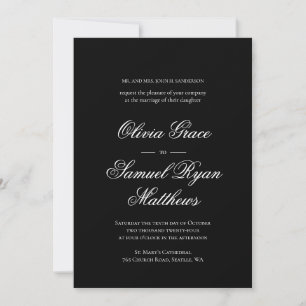 Elegante Kalligrafie Klassische Schwarze Hochzeit Einladung