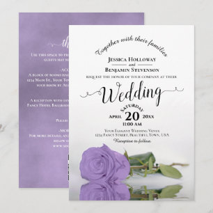 Elegante Kalligrafie Lavendel-Rosen-QR-Code-Hochze Einladung