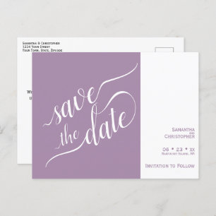 Elegante Kalligrafie Lavender Wedding Save the Dat Ankündigungspostkarte