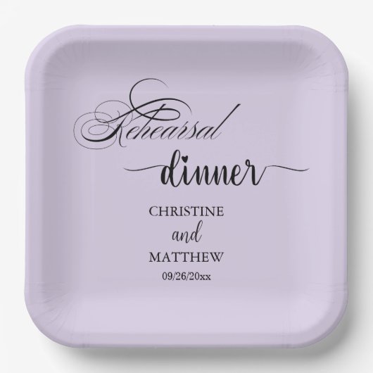 Elegante Kalligrafie Lila Probe Abendessen Pappteller (Vorderseite)