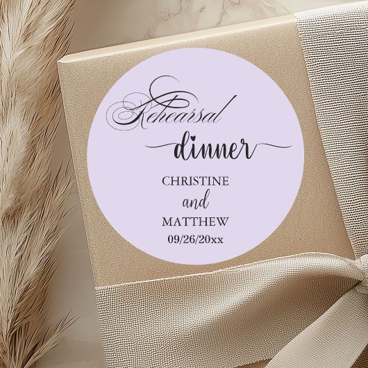 Elegante Kalligrafie Lila Probe Abendessen Runder Aufkleber