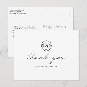 Elegante Kalligrafie Logo Geschäft Danke Postkarte