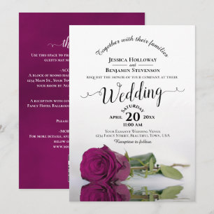 Elegante Kalligrafie Magenta-Rosen-QR-Code-Hochzei Einladung