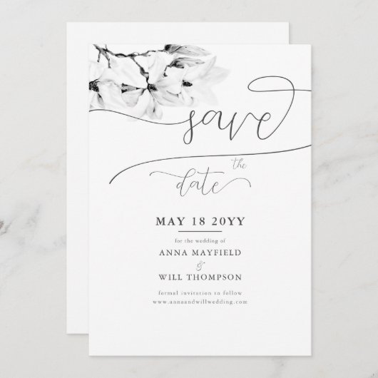 Elegante Kalligrafie Magnolia Hochzeit Speichern S Einladung (Vorne/Hinten)