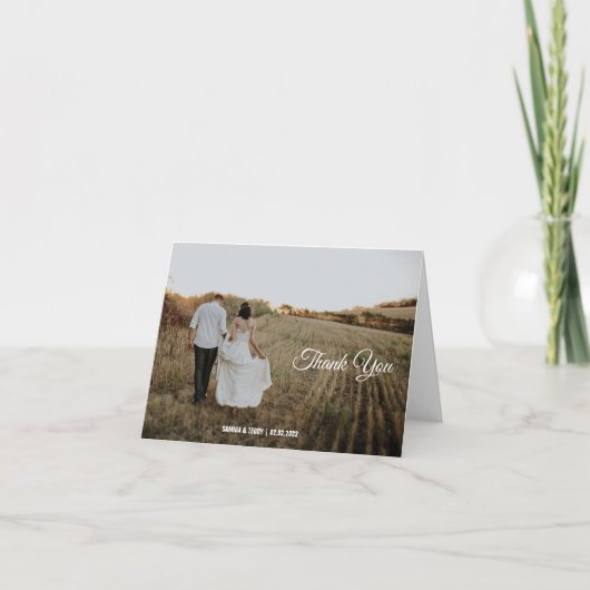 Elegante Kalligrafie maßgeschneiderte Hochzeit dan Dankeskarte (Vorderseite)