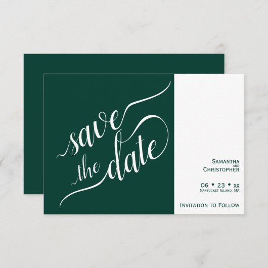 Elegante Kalligrafie Minimalistisch Emerald Weddin Save The Date (Vorne/Hinten)