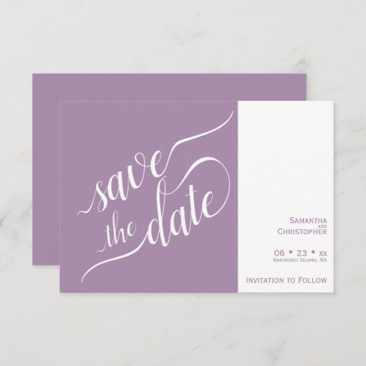Elegante Kalligrafie Minimalistisch Lavender Weddi Save The Date (Vorne/Hinten)