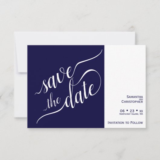 Elegante Kalligrafie Minimalistisch Navy Blue Wedd Save The Date (Vorderseite)