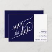 Elegante Kalligrafie Minimalistisch Navy Blue Wedd Save The Date (Vorne/Hinten)