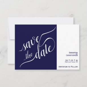 Elegante Kalligrafie Minimalistisch Navy Blue Wedd Save The Date
