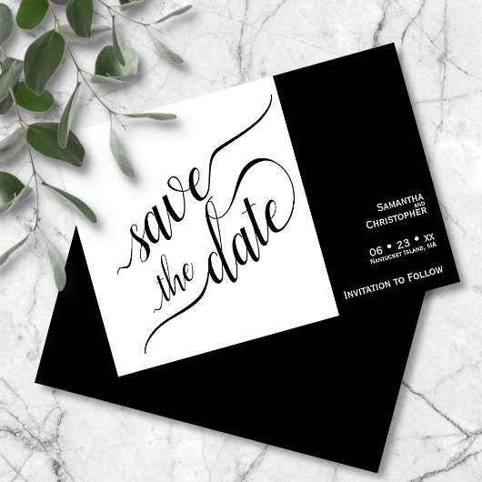 Elegante Kalligrafie Minimalistische White Wedding Save The Date