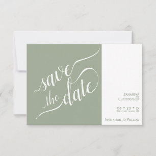 Elegante Kalligrafie Minimalistischer Hellgrüner H Save The Date