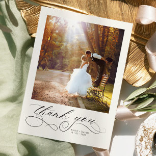 Elegante Kalligrafie Moderne Fotos Hochzeit  Dankeskarte