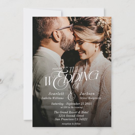 Elegante Kalligrafie Moderne Hochzeit des Fotos Einladung (Vorderseite)
