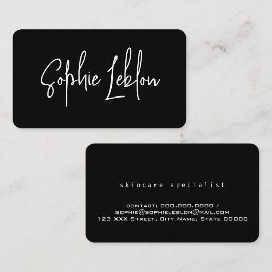 Elegante Kalligrafie Modernes Schwarz Visitenkarte (Vorne/Hinten)