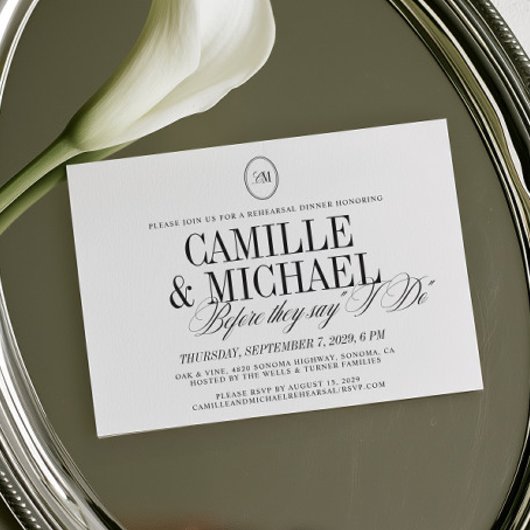 Elegante Kalligrafie-Monogramm-Probe-Dinner Einladung
