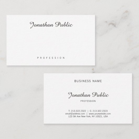 Elegante Kalligrafie Name Skript Einfache Design-C Visitenkarte (Vorne/Hinten)