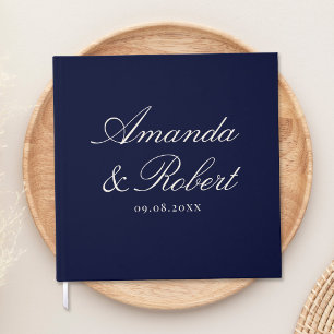 Elegante Kalligrafie Navy Blau Hochzeit Gästebuch