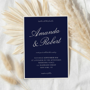 Elegante Kalligrafie Navy Blau Old Money Hochzeit Einladung