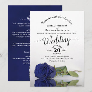 Elegante Kalligrafie Navy-Blau-Rosen-QR-Code-Hochz Einladung
