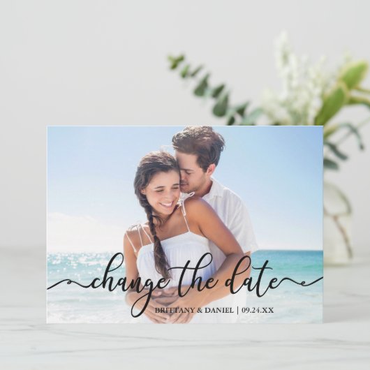 Elegante Kalligrafie - Neues Datum ändern Datumska Save The Date (Stehend Vorderseite)