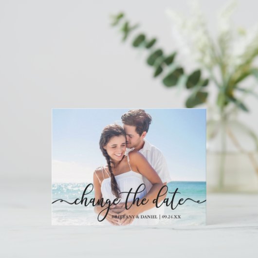 Elegante Kalligrafie - Neues Datum ändert das Datu Postkarte (Stehend Vorderseite)