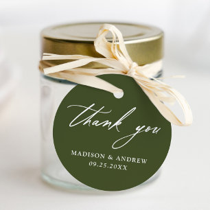 Elegante Kalligrafie Oliven Grün Hochzeit Danke Geschenkanhänger