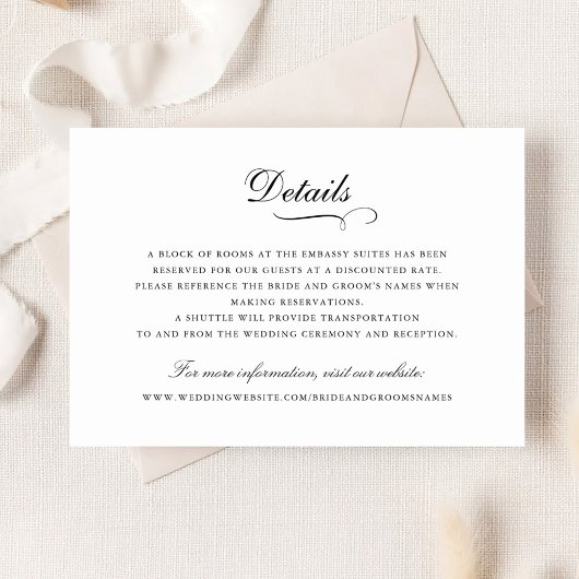 Elegante Kalligrafie-Ornament-Skript Hochzeitsdeta Einladung