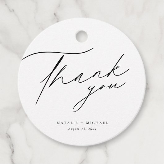 Elegante Kalligrafie Personalisiert Wedding Danke Geschenkanhänger (Vorderseite)