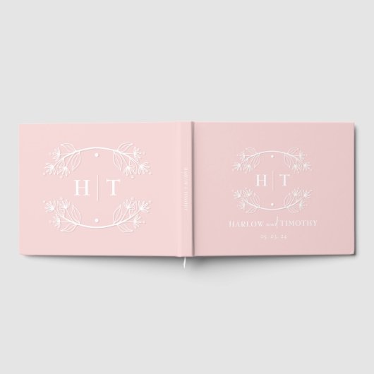 Elegante Kalligrafie Pink White Monogram Wedding Gästebuch (Voll)