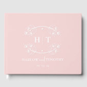 Elegante Kalligrafie Pink White Monogram Wedding Gästebuch (Vorderseite)