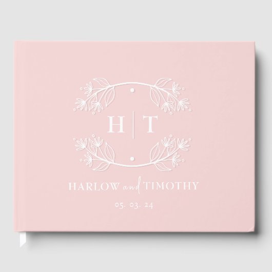 Elegante Kalligrafie Pink White Monogram Wedding Gästebuch (Vorderseite)