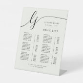 Elegante Kalligrafie - Preisliste für Elfenbein Sockelschild (Vorderseite)