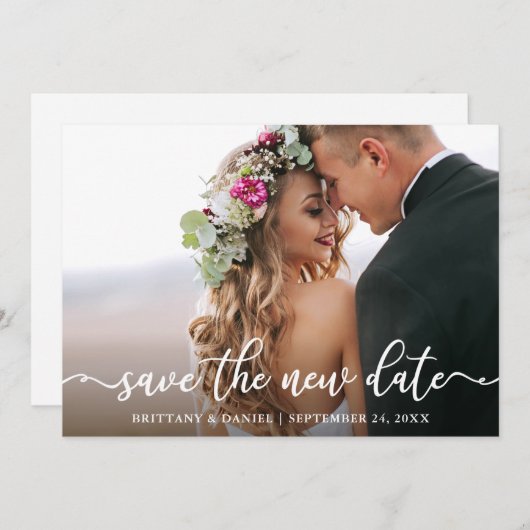 Elegante Kalligrafie Rette die neue Datumskarte Save The Date (Vorne/Hinten)
