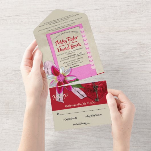 Elegante Kalligrafie Romantische dekorative Hochze All In One Einladung (Abreißen)