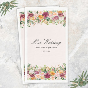 Elegante Kalligrafie-Rosengarten-Blumenhochzeit Serviette