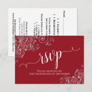 Elegante Kalligrafie Rot mit Silberverzierungen Ho RSVP Karte