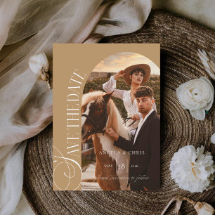 Elegante Kalligrafie Rustikale Western-Foto-Hochze Save The Date