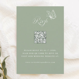 Elegante Kalligrafie Sage Green Hochzeits-QR-Code RSVP Karte