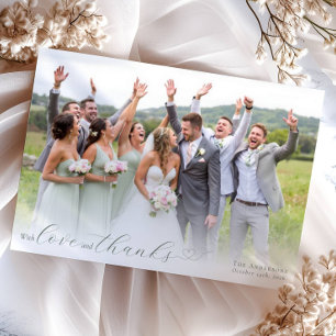 Elegante Kalligrafie Salbeigrüne Herz Hochzeitsfot Dankeskarte