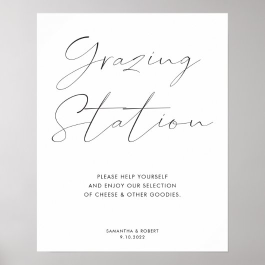 Elegante Kalligrafie-Schrift Grazing Station Hochz Poster (Vorne)