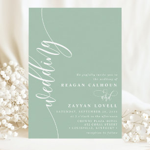 Elegante Kalligrafie-Schrift Hochzeit in Dusty Min Einladung