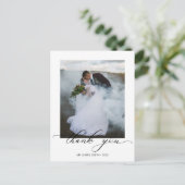 Elegante Kalligrafie-Schrift Hochzeitsfoto Danke Postkarte (Stehend Vorderseite)